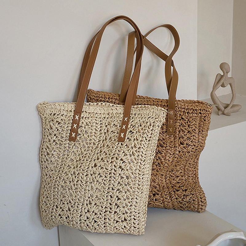 Bolsa de praia de palha oca qu - Women'S Raffia Bags avaliação e preço