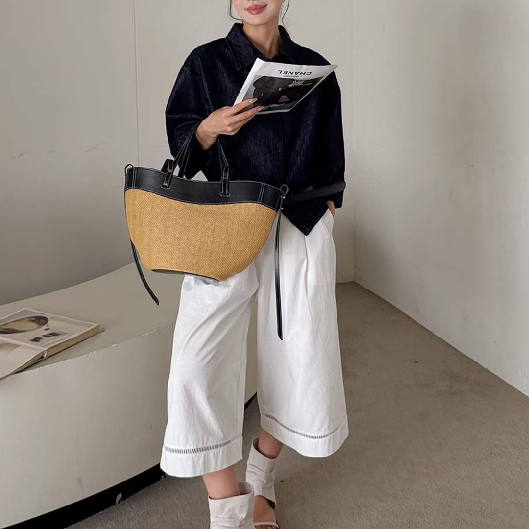 Bolsa Tote de Couro Genuíno Me - Women'S Raffia Bags avaliação e preço